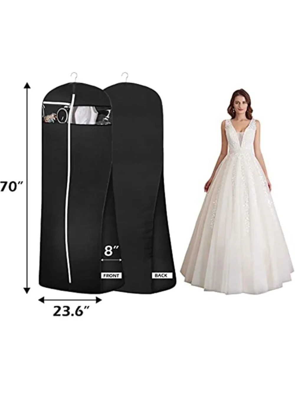 Wedding Dress Garment Bag 70 Inch Bridal Gown Storage Travel Zipper Protector